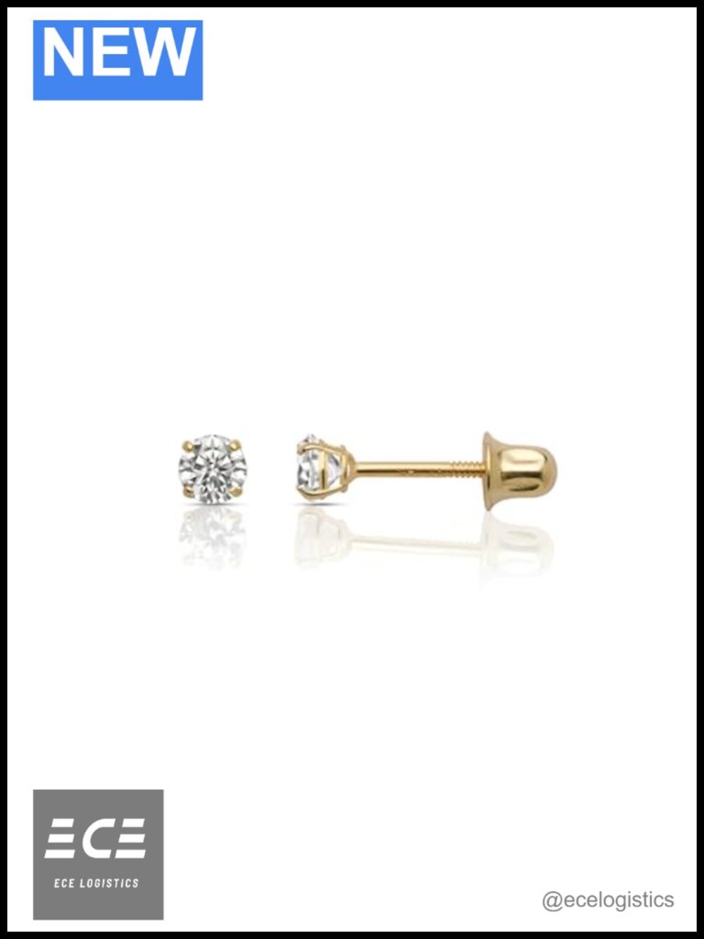 14k Gold Solitaire Round Cubic Zirconia Stud Earrings Screw Back